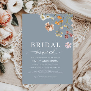 Dusty Blue Boho Floral Wildflower Bruidsbrunch Kaart
