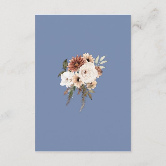 Dusty Blue Boho Flowers Weddenschap Details Informatiekaartje (Achterkant)
