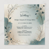 Dusty Blue Boho foliage wreath all in one wedding Kaart (Voorkant)