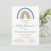 Dusty Blue Boho Rainbow Virtual Baby shower Kaart (Staand voorkant)