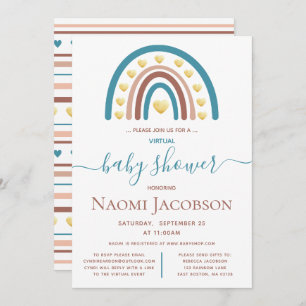 Dusty Blue Boho Rainbow Virtual Baby shower Kaart