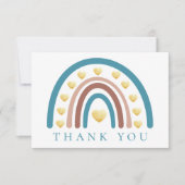 Dusty Blue Boho Regenboog Baby shower Dank je kaar Bedankkaart (Voorkant)