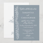 Dusty Blue Boho Romantische Botanische Minimal Wed Kaart (Voorkant / Achterkant)