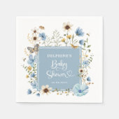 Dusty Blue Boho Wildflower Baby Jongen Douche Serv Servet (Voorkant)