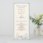 Dusty Blue Boho Wildflower huwelijksprogramma (Staand voorkant)