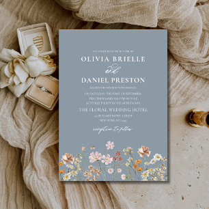 Dusty Blue Boho Wildflower rustieke tuin bruiloft Kaart