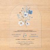 Dusty Blue Boho Wildflower Wedding Acryl Uitnodigingen (Voorkant)