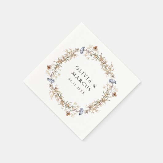 Dusty Blue Boho Wildflower Wreath Wedding Servet (Hoek)