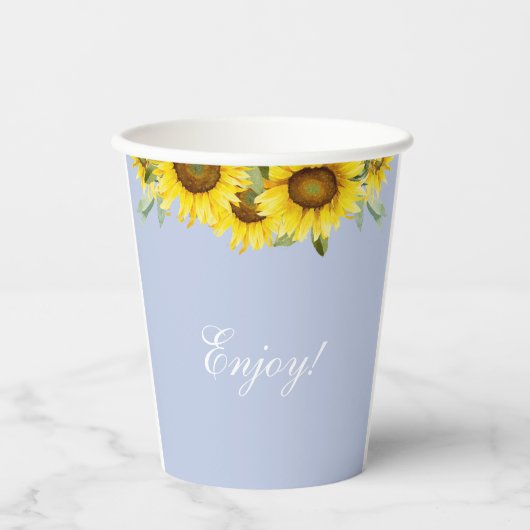 Dusty Blue Boho Zonnebloem Baby shower Paper Cup Papieren Bekers (Voorkant)