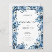 Dusty Blue Bold Floral Faire-part de mariage (Devant)