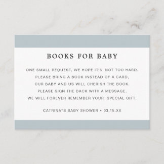 Dusty Blue Book Aanvraag Boy Baby shower Informatiekaartje