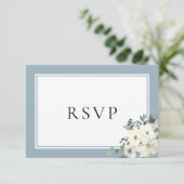 Dusty Blue Border Elegant Menu Choice RSVP Card (Debout devant)