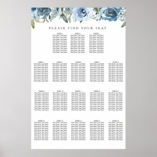 Dusty Blue Botanical 18 Table Seating Chart Poster