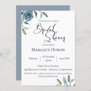 Dusty Blue Botanical Bridal Shower Uitnodiging