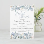 Dusty Blue Botanical Bridal Shower Uitnodiging (Staand voorkant)