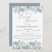 Dusty Blue Botanical Bridal Shower Uitnodiging (Voorkant / Achterkant)