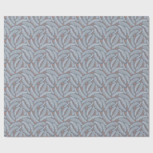 Dusty Blue Botanical Christmas Pine Tree Leaf Cadeaupapier (Vlak)