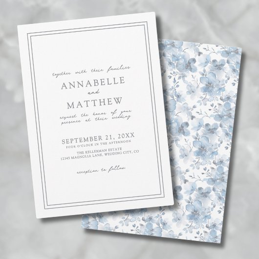 Dusty Blue Botanical Classic Elegant Wedding Kaart
