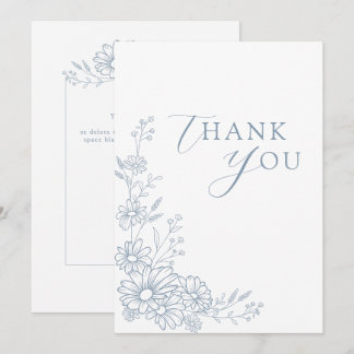 Dusty Blue Botanical Daisy Garden Wedding Bedankkaart