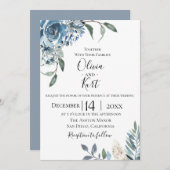 Dusty Blue Botanical Faire-part de mariage (Devant / Derrière)