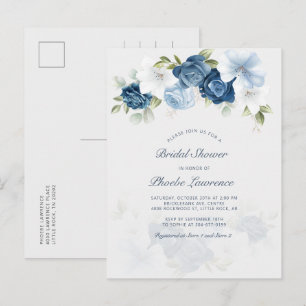 Dusty Blue Botanical Floral Vrijgezellenfeest Uitnodiging Briefkaart