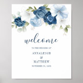 Dusty Blue Botanical Floral Wedding Welcome Poster (Voorkant)