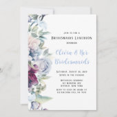 Dusty Blue Botanical Florals Bridesmaids Luncheon Kaart (Voorkant)