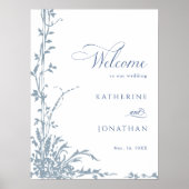 Dusty Blue Botanical Garden Wedding Welcome  Poster (Voorkant)