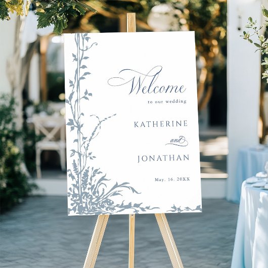 Dusty Blue Botanical Garden Wedding Welcome  Poster
