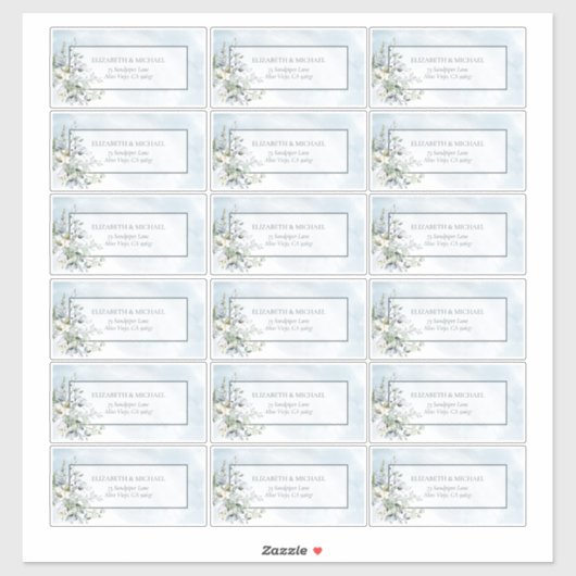 Dusty Blue Botanical Greenery 18 Guest Address Sticker (Vel)