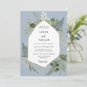 Dusty Blue Botanical Greenery Gold QR Code Foto Kaart (Staand voorkant)