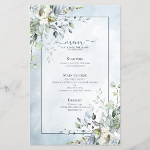 Dusty Blue Botanical Greenery Waterverf Wedding