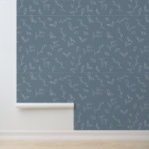 Dusty Blue Botanical Line Art Wallpaper
