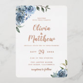 Dusty Blue Botanical Mariage Foil Invitation (Recto)