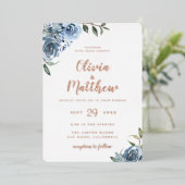 Dusty Blue Botanical Mariage Foil Invitation (Debout devant)