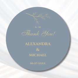Dusty Blue Botanical Minimalist Wedding Bedankt Ronde Sticker