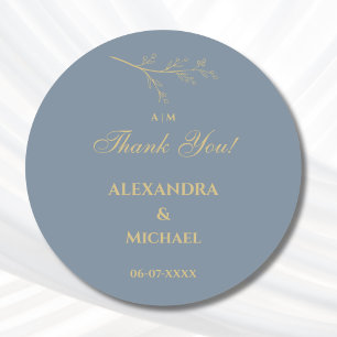 Dusty Blue Botanical Minimalist Wedding Bedankt Ronde Sticker