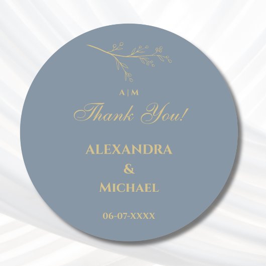Dusty Blue Botanical Minimalist Wedding Bedankt Ronde Sticker