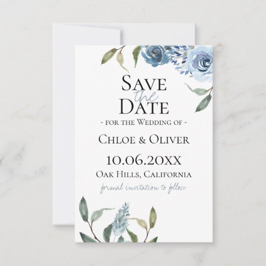 Dusty Blue Botanical Save the Date Aankondiging (Voorkant)