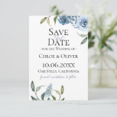 Dusty Blue Botanical Save the Date Aankondiging (Staand voorkant)