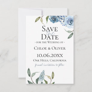 Dusty Blue Botanical Save the Date Aankondiging