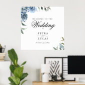 Dusty Blue Botanical Weddenschap Welcome Poster (Thuiskantoor)