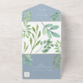 Dusty Blue Botanical Wedding All In One Uitnodiging (Buitenkant)
