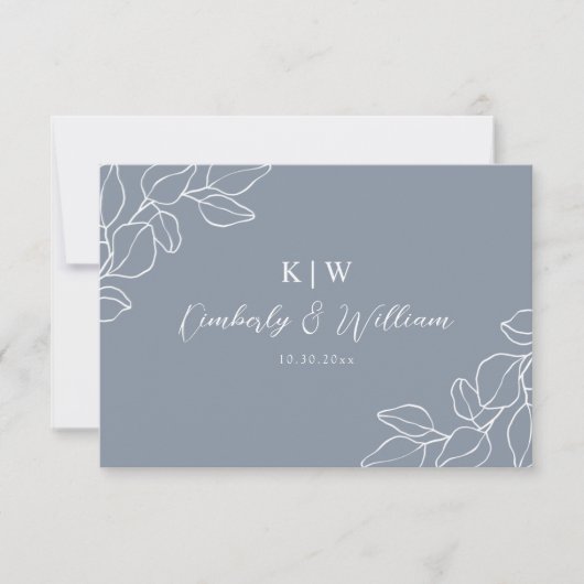 Dusty Blue Botanical Wedding CARD RSVP (Devant)