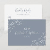 Dusty Blue Botanical Wedding CARD RSVP (Devant / Derrière)