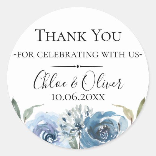 Dusty Blue Botanical Wedding Favor Ronde Sticker (Voorkant)
