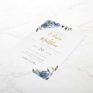 Dusty Blue Botanical Wedding Folie Uitnodiging