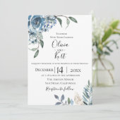 Dusty Blue Botanical Wedding Invitation Kaart (Staand voorkant)