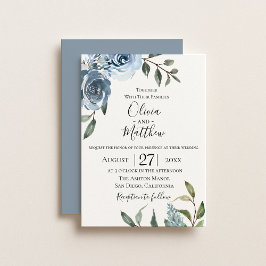 Dusty Blue Botanical Wedding Invitation Kaart