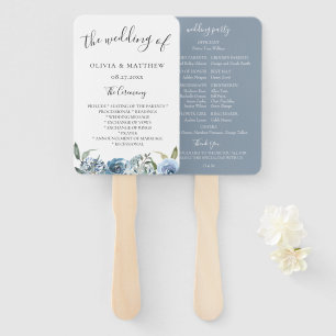 Dusty Blue Botanical Wedding Program Hand Fan Handwaaier